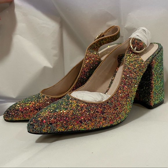 🎉HP🎉Shelly London Peacock Glitter Heels - Picture 5 of 16